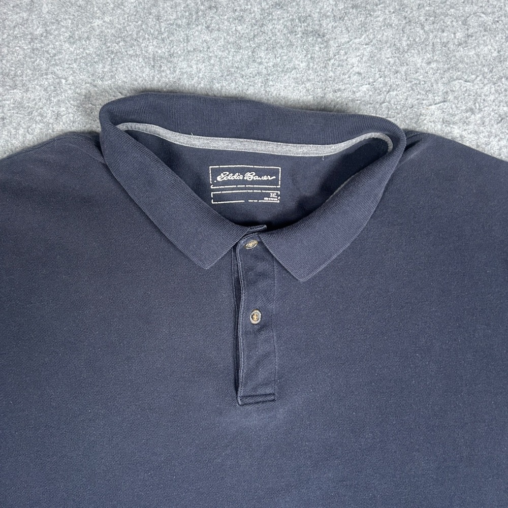 Eddie Bauer Polo Shirt Men 3XL Navy Blue Long Sleeve Cotton Pique Casual Outdoor - Picture 3 of 14